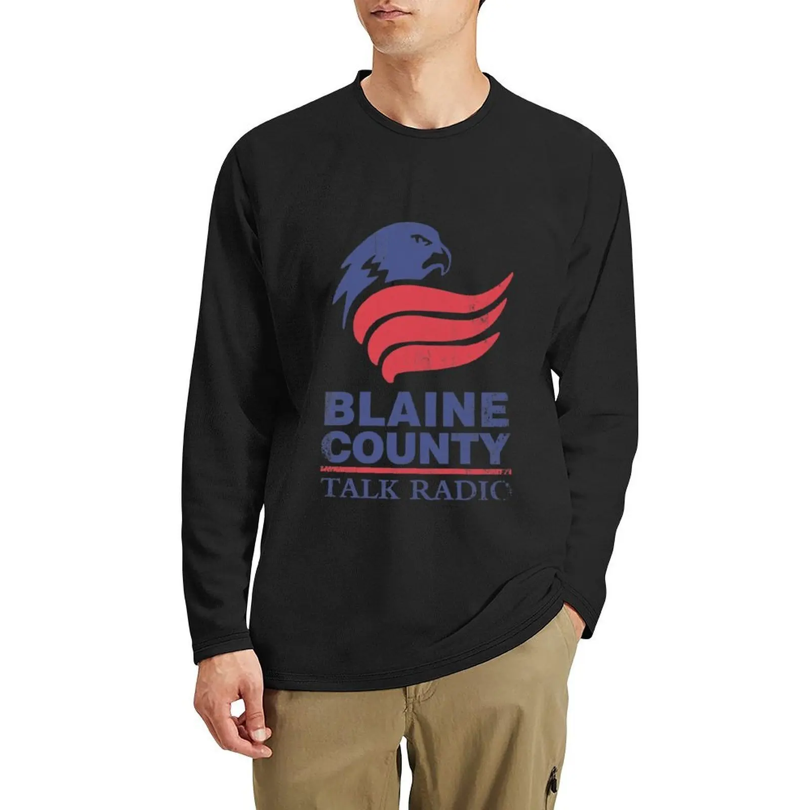 Длинная футболка Blaine County Talk Radio, футболка большого размера, черная футболка, черные футболки, рубашки на заказ, мужская рубашка с графикой