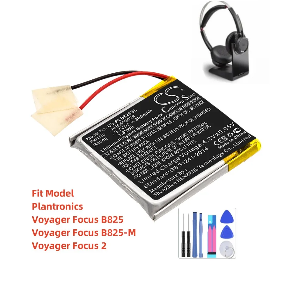 Аккумулятор для беспроводной гарнитуры Plantronics Voyager Focus B825 Voyager Focus B825-M Voyager Focus 2 AHB 403029   360 мАч / 1,33 Втч