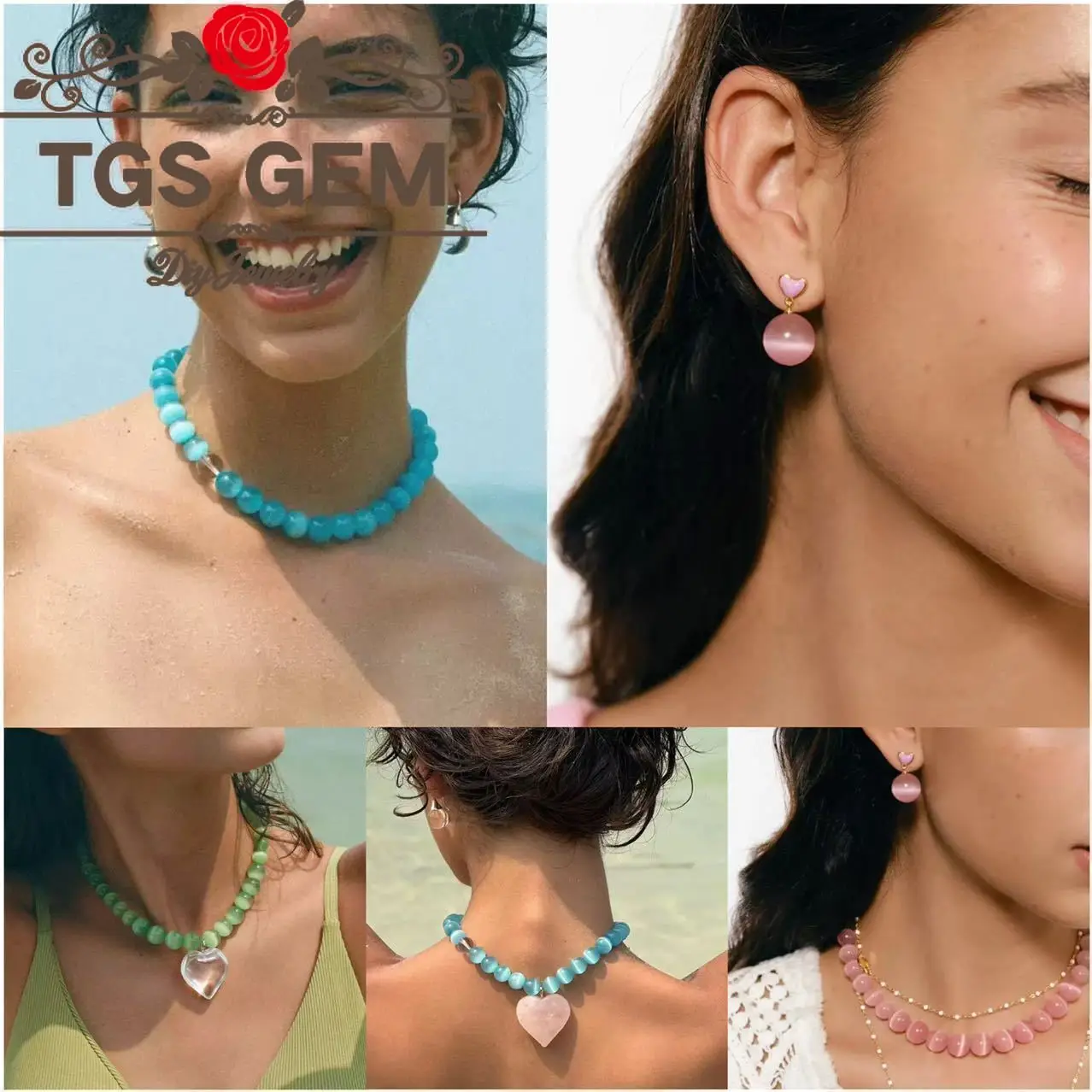 Фото Прямые продажи с фабрики AAA Charm Treasure Blue Cat Eye Angel Eye Stone Натуральный камень Moon Stone Русалка Жемчужные украшения DIY №4