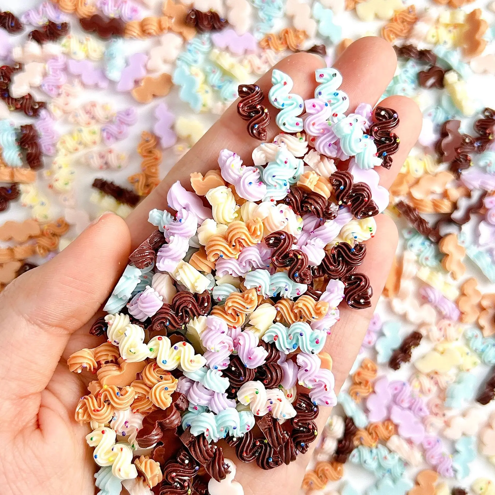 10PCS Cute Cream Strip Nail Art Parts New Mixed Colors Luminous Resin Nail Charms Ice Cream Nails Decoratioon 3D Accessories DIY