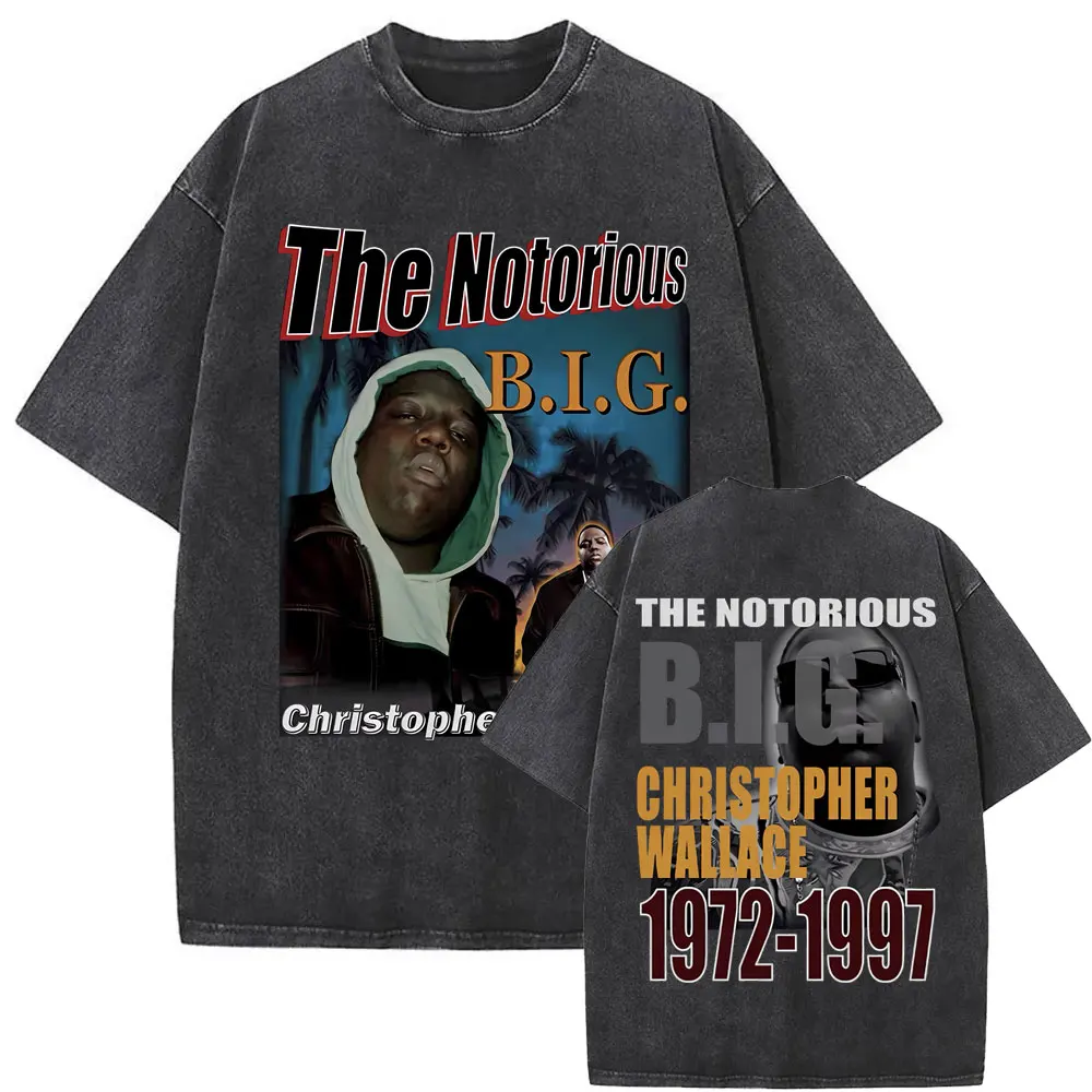 Фото Випраная винтажная футболка The Notorious Big Call Me Big Poppa, мужская футболка в стиле хип-хоп большого размера, футболка рэпера Biggie Smalls Ready To Die №3