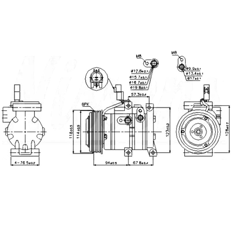 Фото Компрессор переменного тока DF13 для Hyundai SOLARIS Accent/Kia Rio 97701-4L000 977014 L000 977011 С200 97701-1С200 501Н 101027 №4