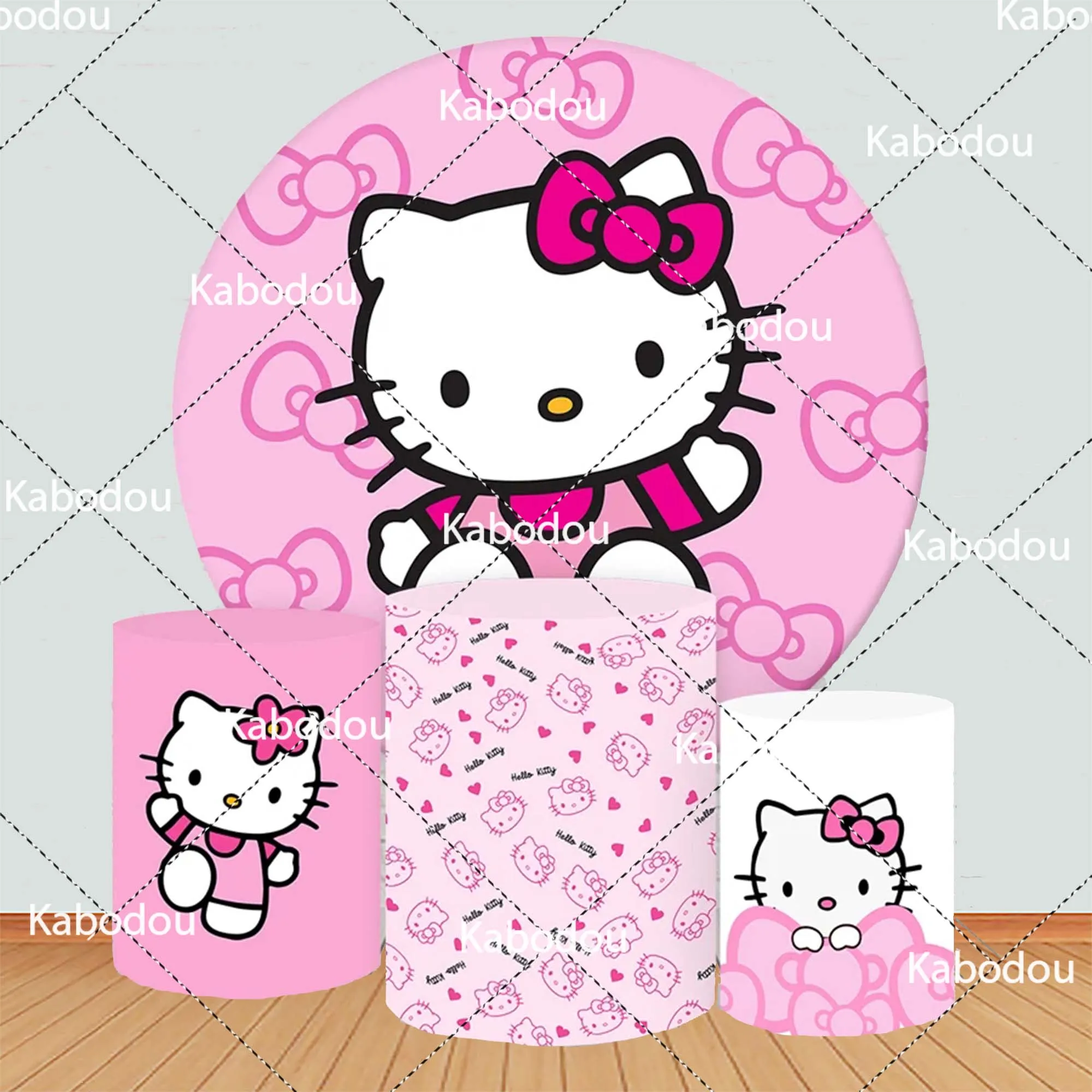 Круглый фон «Hello Kitty» для девочек, украшение для дня рождения, мультяшная фотография, розовый фон для фотосъемки, крышка цилиндра для детского душа