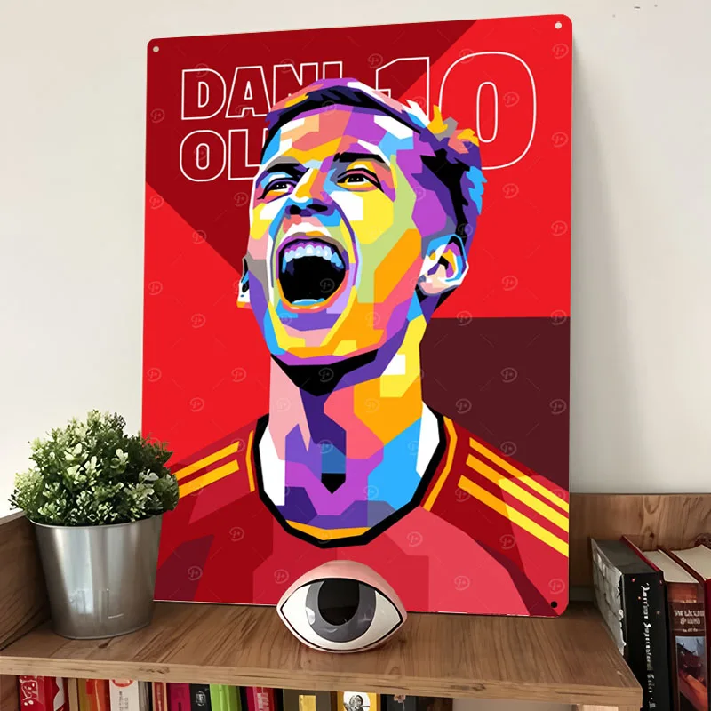Фото Dani Olmo футболист металлический плакат угловой кофе-бар настраиваемые металлические жестяные вывески для настенного художественного украшения украшения комнаты №2