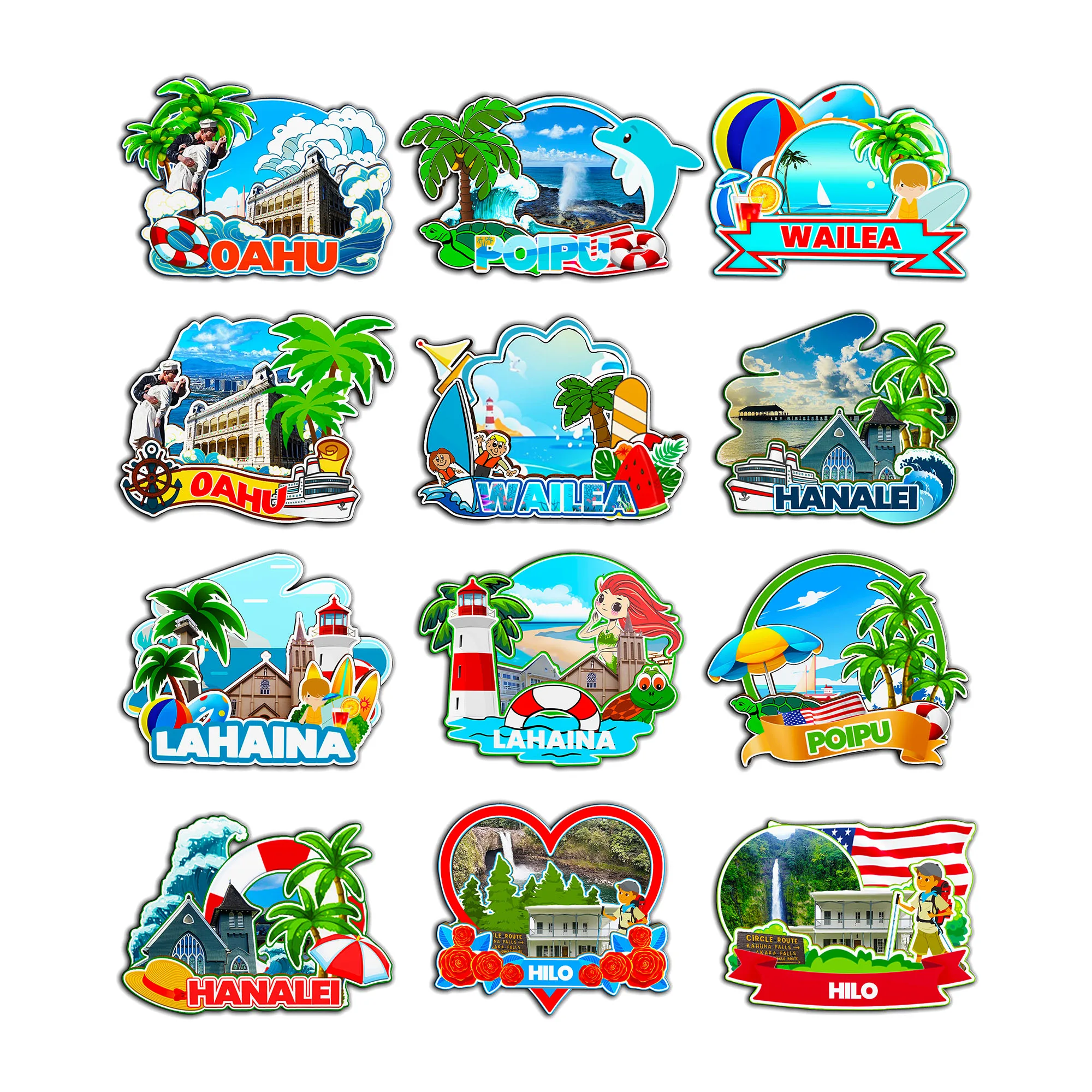 Декоративные магниты для Oahu Poipu Hilo Wailea Hanalei Lahaina Hawaii USA City Landmark