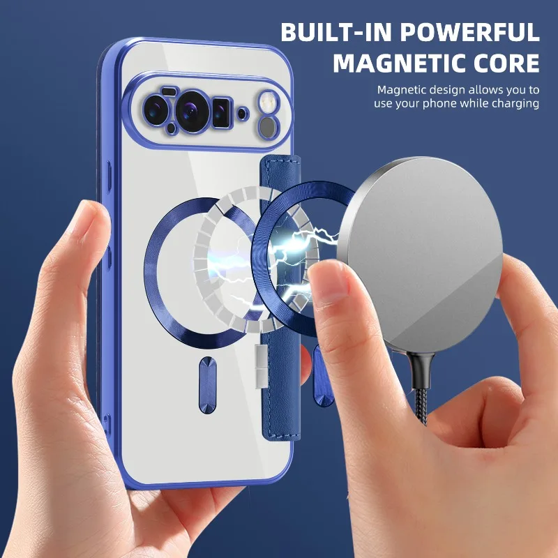 Фото Роскошный кожаный чехол-книжка из ТПУ для Google Pixel 10 Pro 9 Pro XL 8A 7A для MagSafe с магнитной беспроводной зарядкой №4