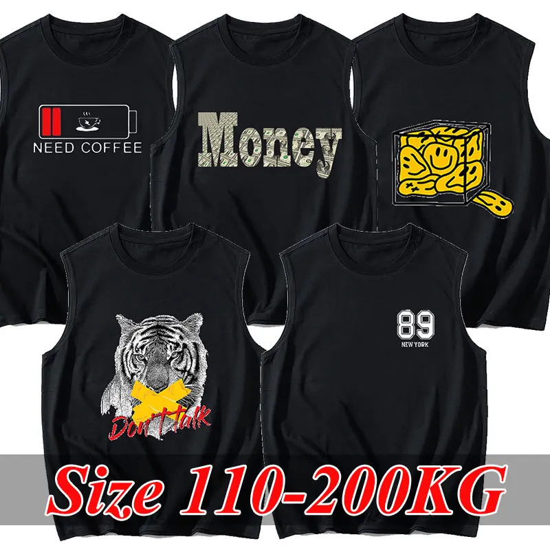Хлопковые мужские майки, летние топы больших размеров 10XL, 12XL, 14XL, футболка без рукавов, свободный жилет большого размера, футболки с круглым вырезом, 200 кг, топы, одежда