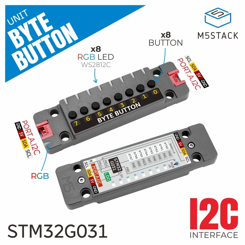Официальный блок кнопок Byte M5Stack wf, 8 кнопок (STM32G031)