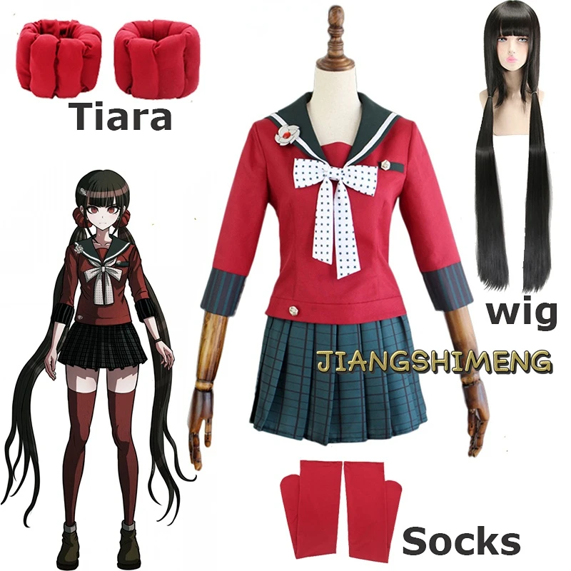 Костюм Косплей Harukawa Maki Косплей Аниме Danganronpa Парик Seragam Dua Anak Perempuan Kostum Halloween