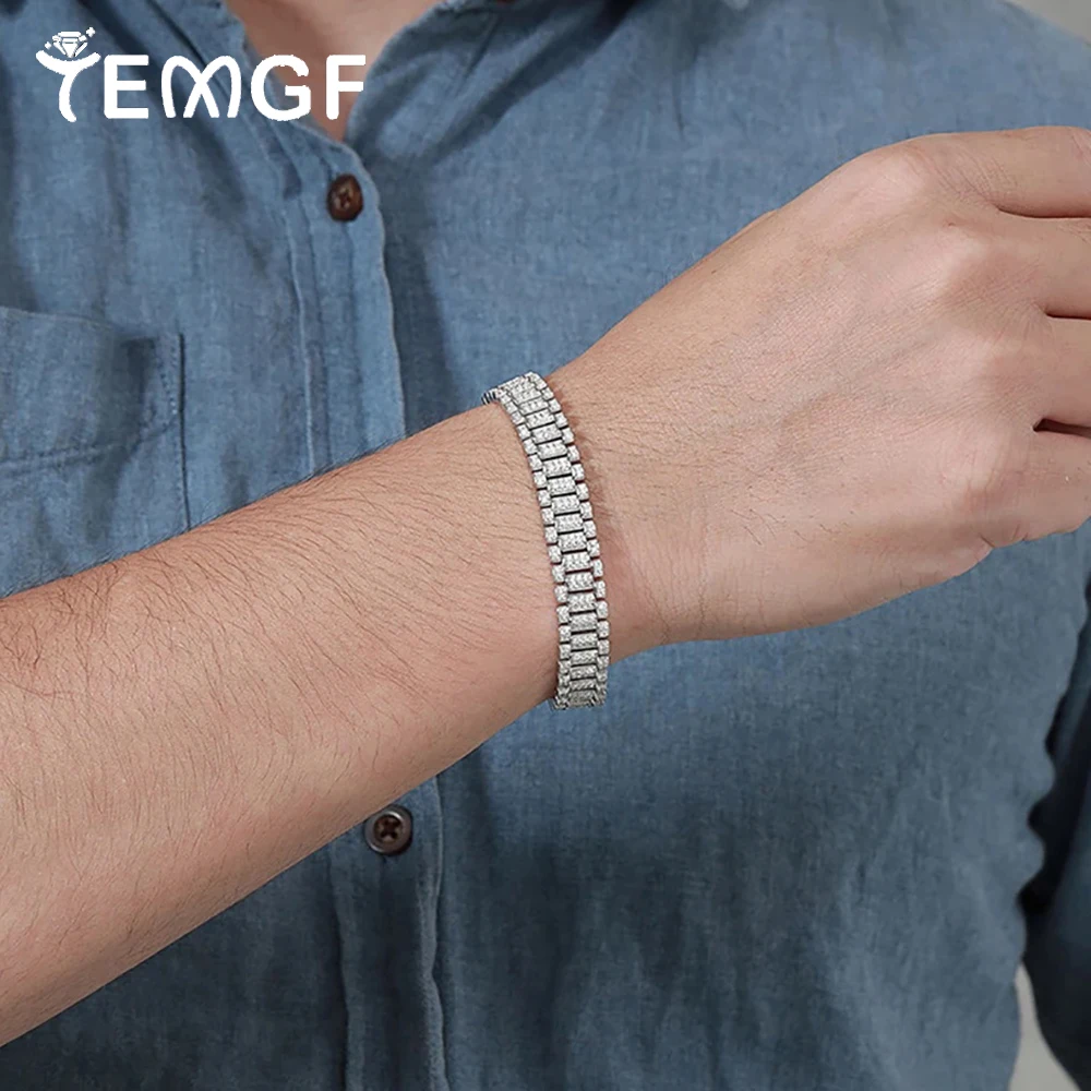 Браслет TEMGF с полным муассанитом для пары, стерлинговое серебро S925, браслет-цепочка для часов для женщин и мужчин, модные сверкающие ювелирные изделия, подарок Ювелирные изделия