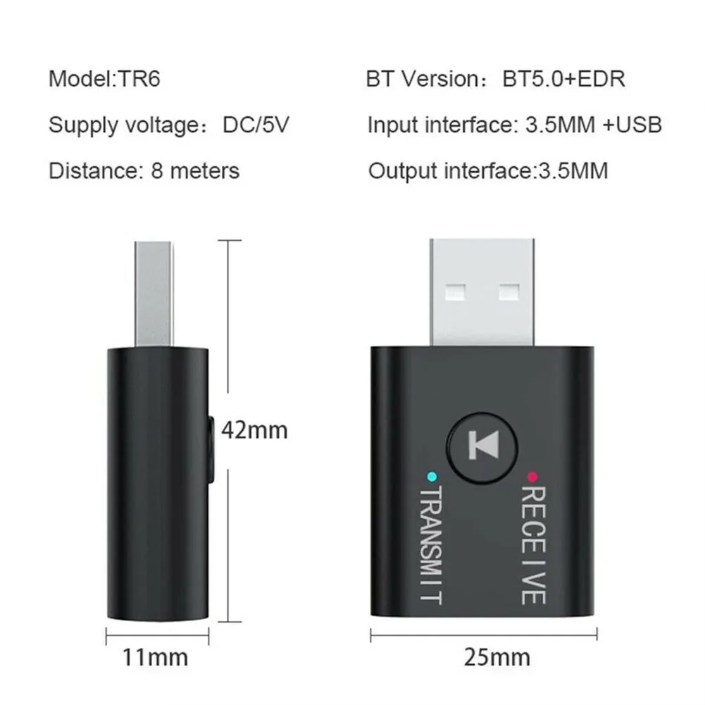 BT совместимый 5,0 приемник передатчика 2 в 1 беспроводной аудио 3,5 мм USB Aux адаптер для автомобильных аксессуаров