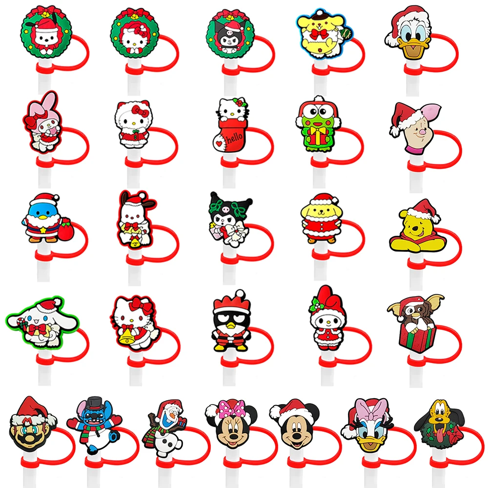 Рождественские силиконовые соломинки Sanrio с героями мультфильмов для стеклянных бутылок с водой, пылезащитная крышка, соломенный наконечник, аксессуары для чашек 10 мм