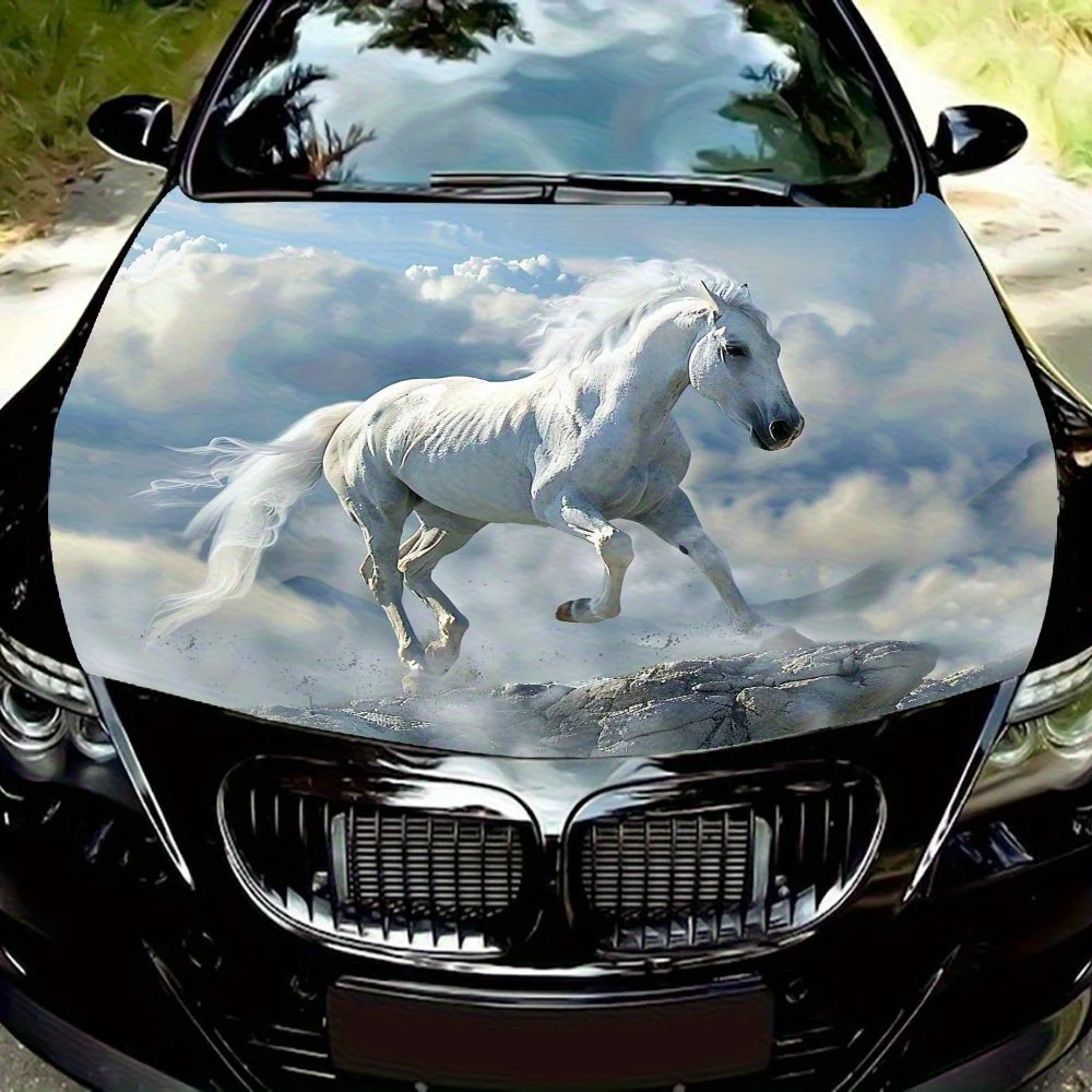 White Horse Among The Clouds Обертка на капот автомобиля — виниловая наклейка премиум-класса, подходит для автомобилей и грузовиков, легко наносится/удаляется, устойчивая к атмосферным воздействиям