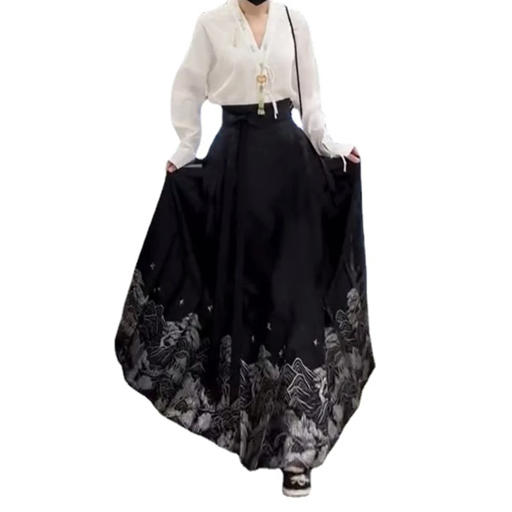 Вышитая юбка Hanfu с изображением лошади, длинное платье, простой костюм в стиле ретро, однотонная удобная модная популярная новинка