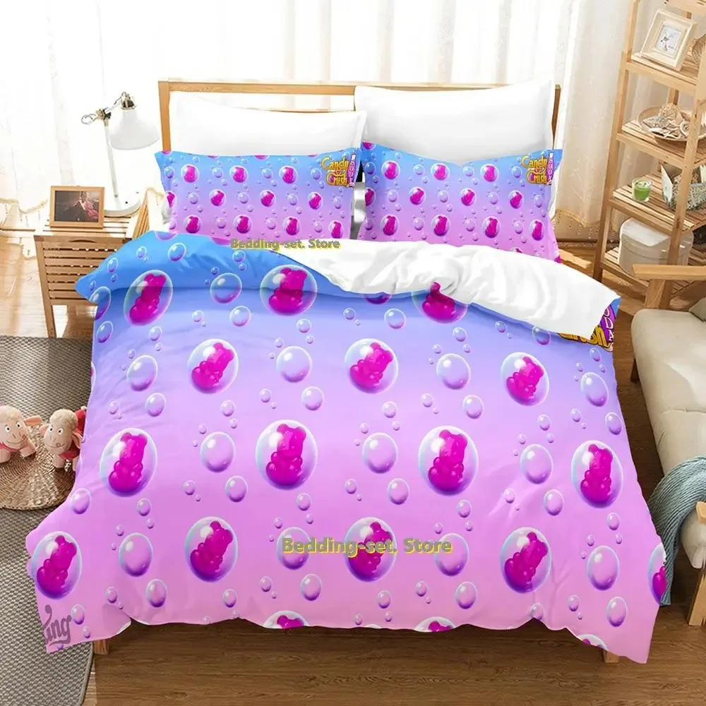Фото Kawaii Candy Crush Soda Saga Bedding Set Single Twin Full Queen King Size Bed Set Adult Kid Bedroom Duvetcover Sets Anime Bed №3
