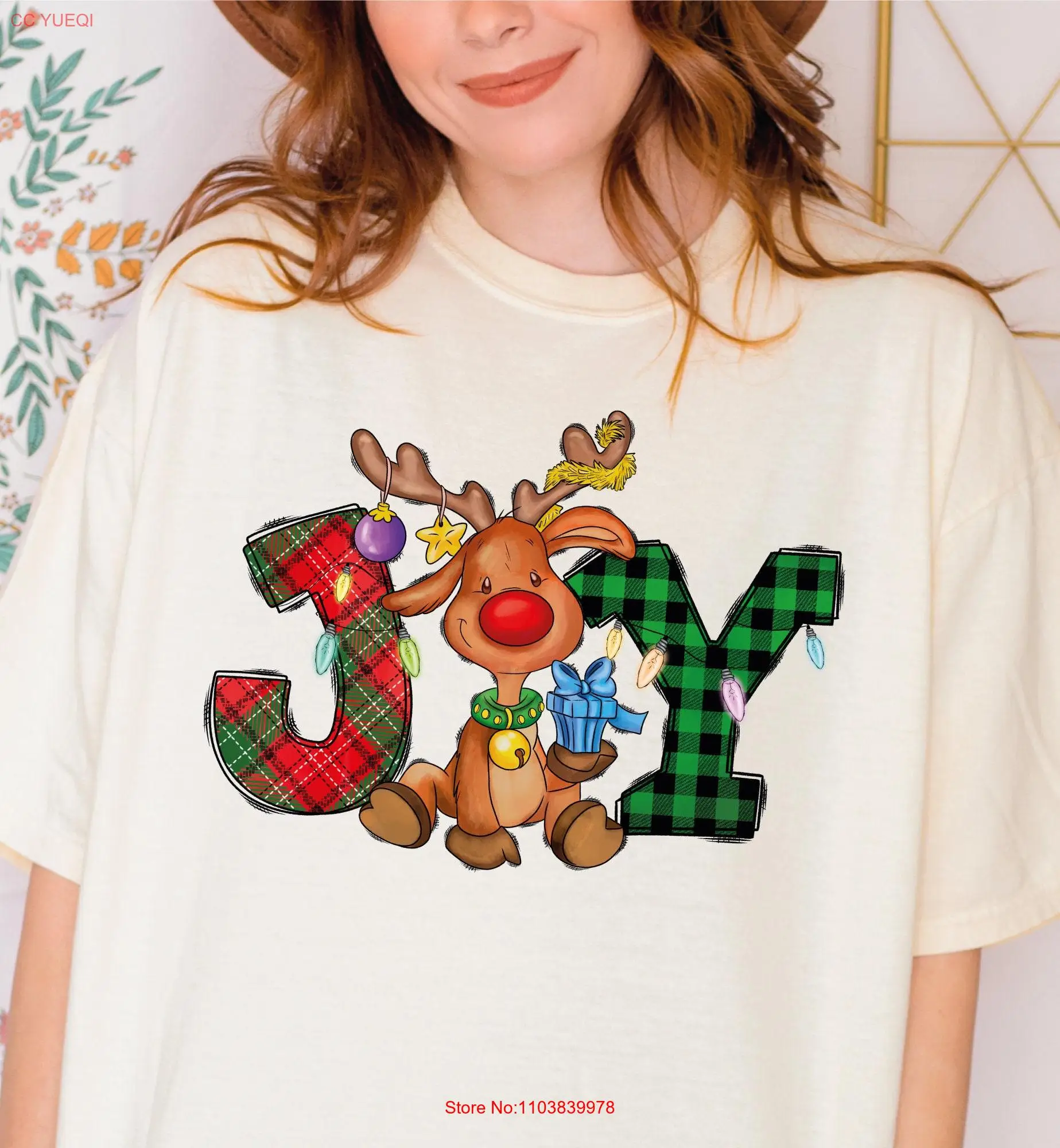 Comfort Colors Joy Christmas T Shirt Funny Reindeer Deer Lights Oversize OF702 long or short sleeves
