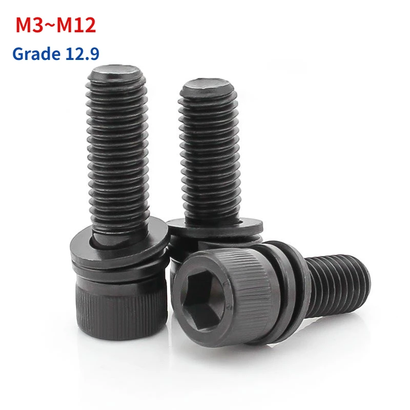 M3 ~ M12 винт с шестигранной головкой с шайбой и тремя сменными винтами, Метрическая трехкомбинированная резьба 12,9