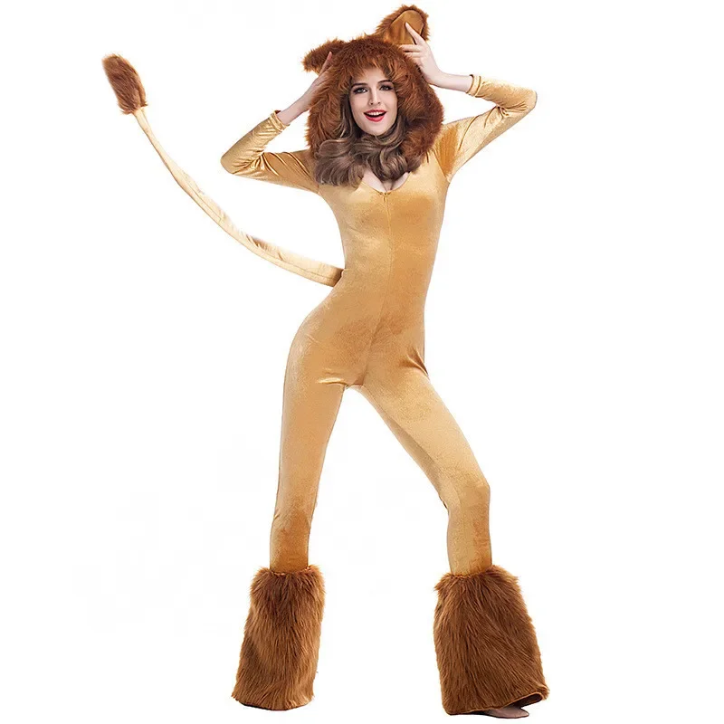 elska zwierzęca kreskówka lew pluszowy kombinezon z kapturem z ogonem osłona na nogę kostium na Halloween dla dorosłych kobiet król lew Cosplay