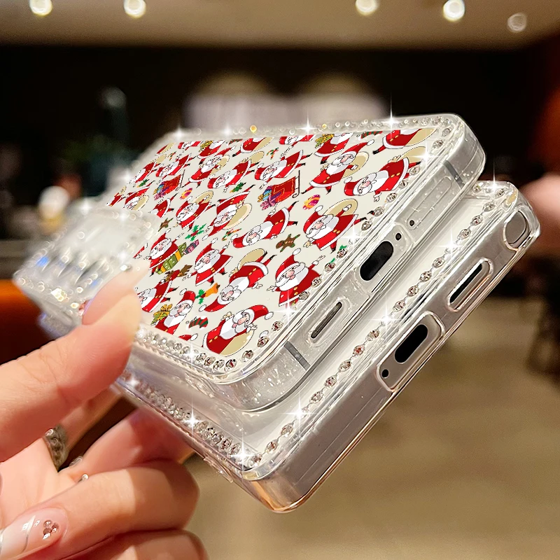 Фото Чехол с принтом Санта-Клауса и бриллиантами для Samsung Galaxy A56 A16 A55 A54 A36 A35 A15 A25 5G S25 S24 S22 Ultra S23 FE Чехол из ТПУ для телефона №4