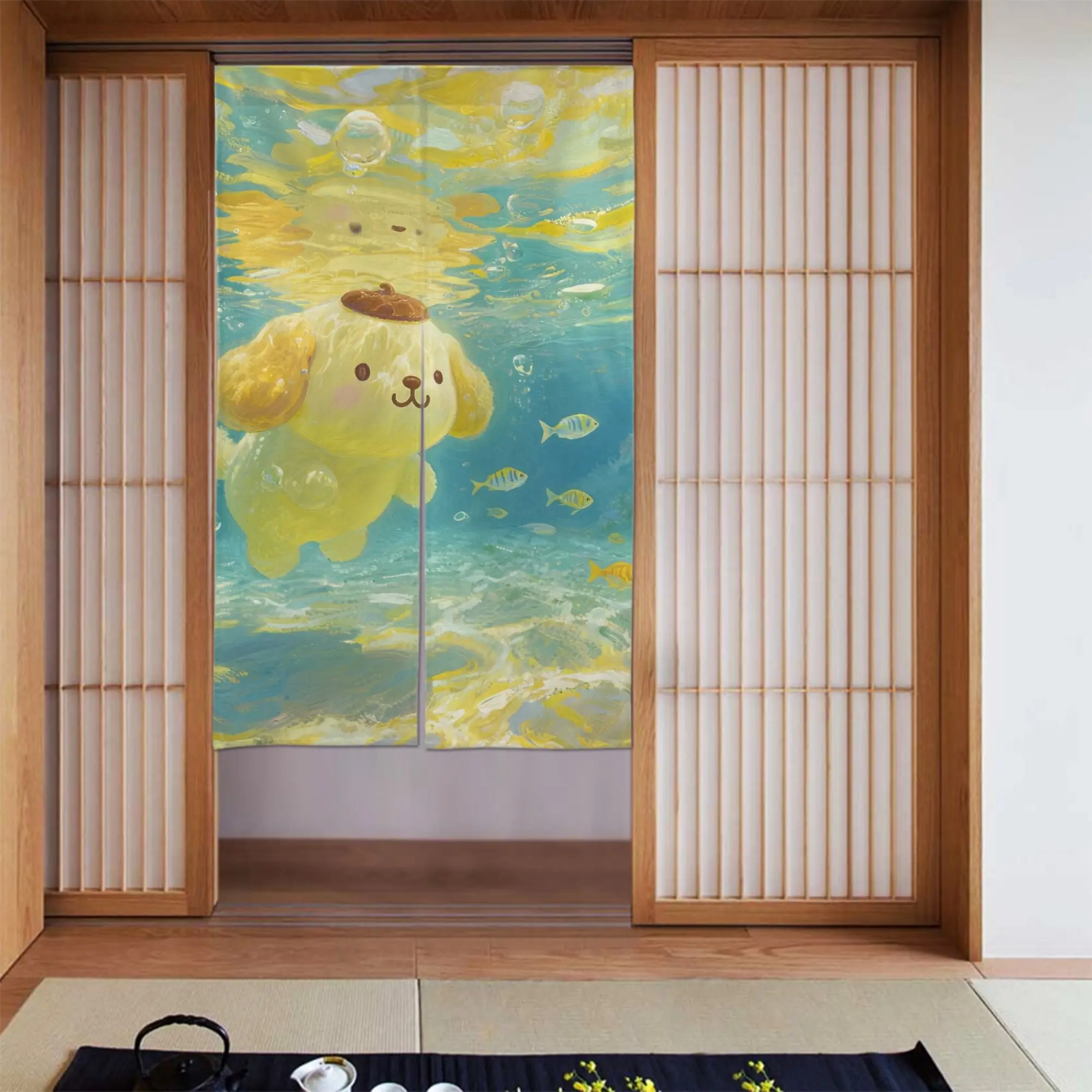 Дверная занавеска Pom Pom Purin с мультяшным дизайном подходит для большинства разделительных дверей и защиты от солнца