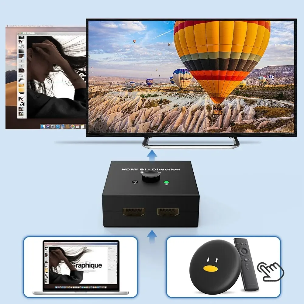 Фото Двунаправленный переключатель Ultra HD 4K 60 Гц HDMI 2,0 HDMI-совместимый сплиттер KVM 1x2 2x1 адаптер конвертер с двумя портами для PS4 Xbox №3