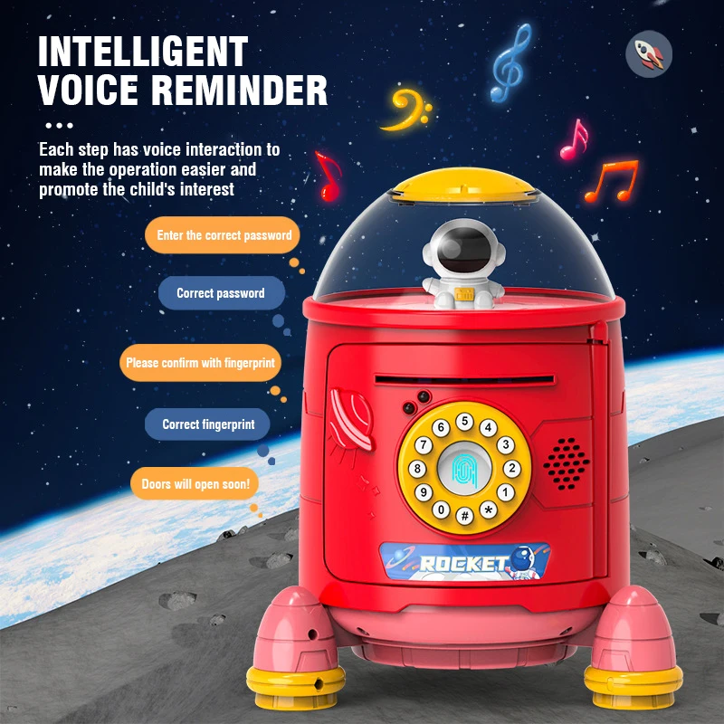 Копилка Kmoist Rocket с переключателем, коллектор монет большой емкости для детей 3-12 лет, дизайн мыши астронавта