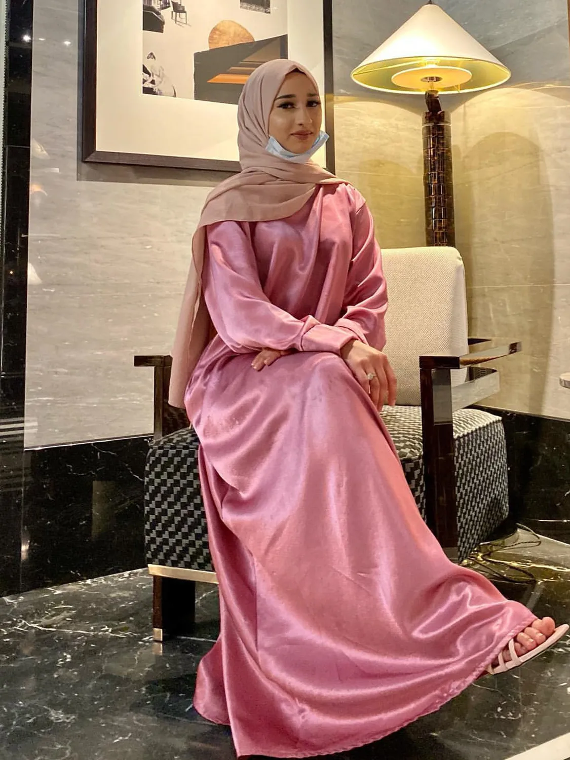 Фото Eid Msulim, скромное платье, мусульманская абайя, женское платье Djellaba, кафтан, пятна, искусственная кожа, Дубай, мусульманское платье, Макси платья №5