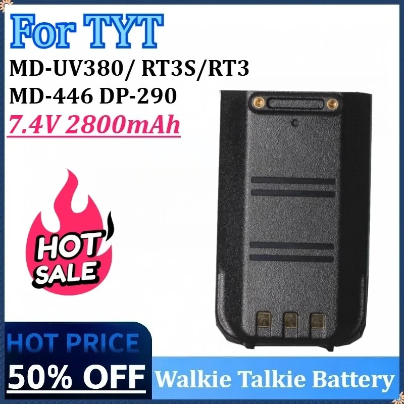 Аккумулятор Walkie Talkie 7,4 В, 2800 мАч для TYT MD-UV380 RT3S, утолщенная зарядка Type-C, совместимая с радиоприемником RT3 DP-290 MD-446