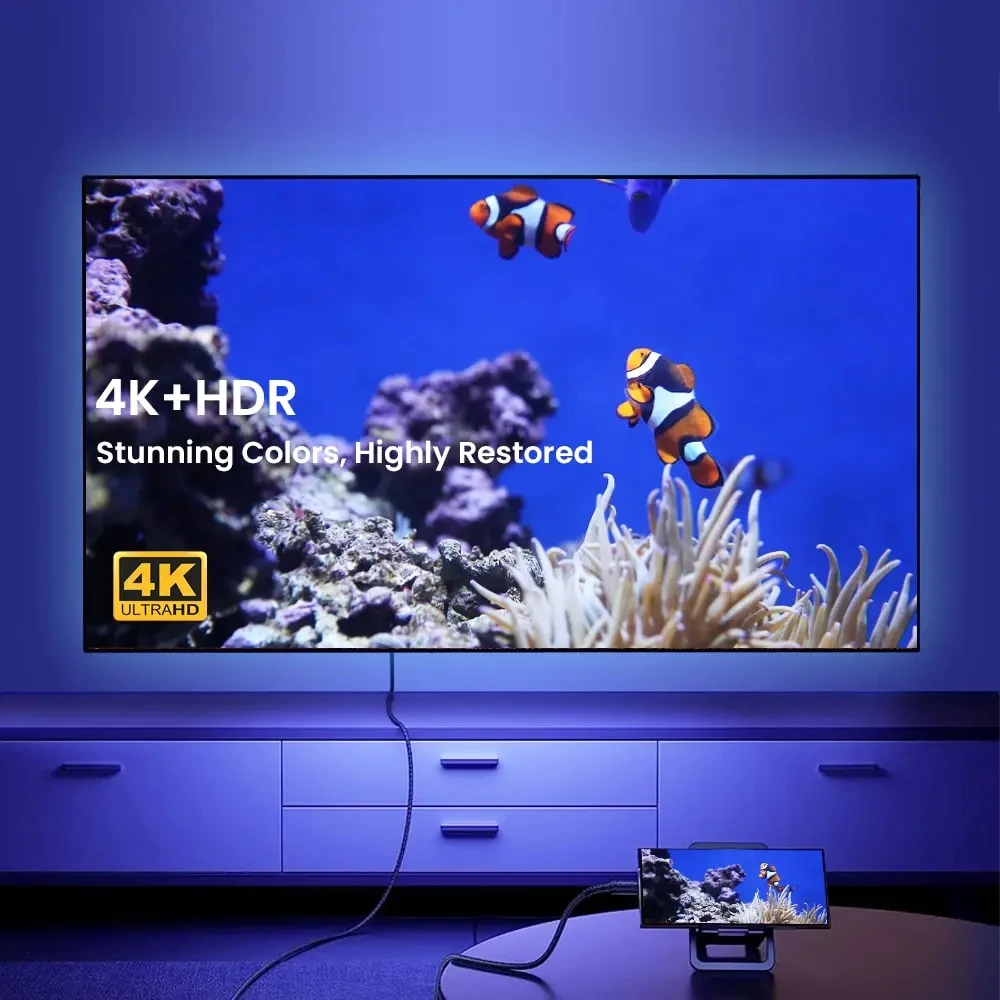 Фото Кабель-переходник с USB C на HDMI, 4K, 60 Гц, Тип C на HDTV, кабель-преобразователь для MacBook Pro Air Pixel iPad iPhone 15 Samsung Laptop 2 м №2