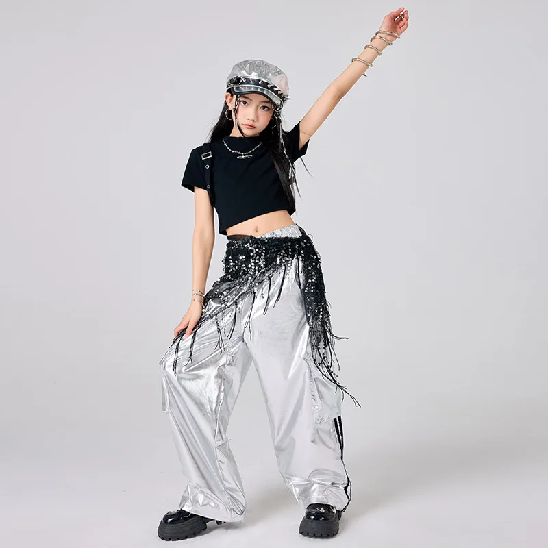 Фото Летние сценические костюмы Kpop для девочек, костюм черлидинга, джазового танца, детская одежда в стиле хип-хоп, детский праздничный наряд для выступлений, 9460 №5