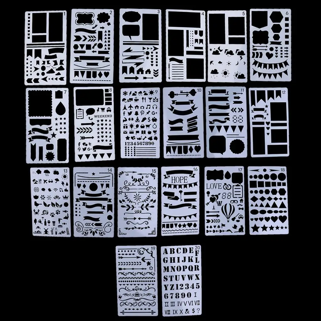 20 шт., трафареты, шаблоны для рисования, линейки для DIY, блокнот, дневник, скрапбукинг, поделки