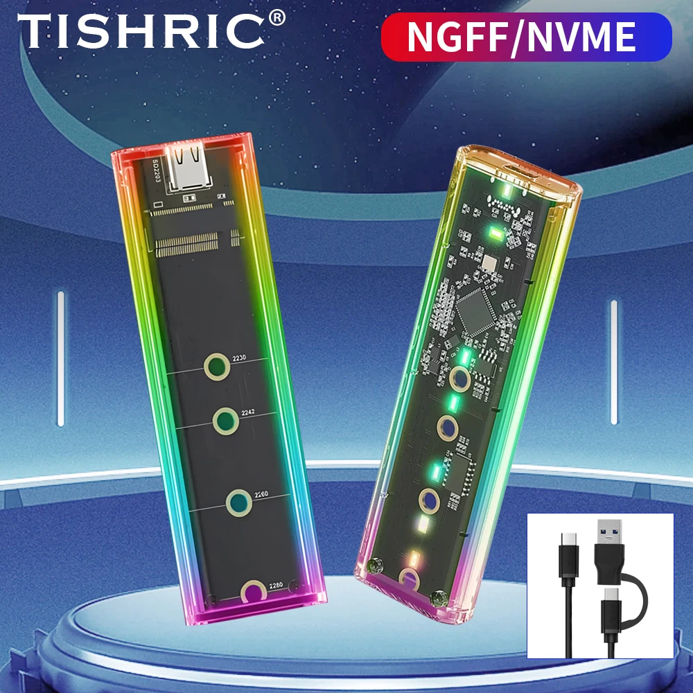 Корпус SSD TISHRIC Nvme M2 NVME NGFF, двухпротокольный твердотельный накопитель M.2, RGB дорожный фонарь, поддержка UASP для ноутбука