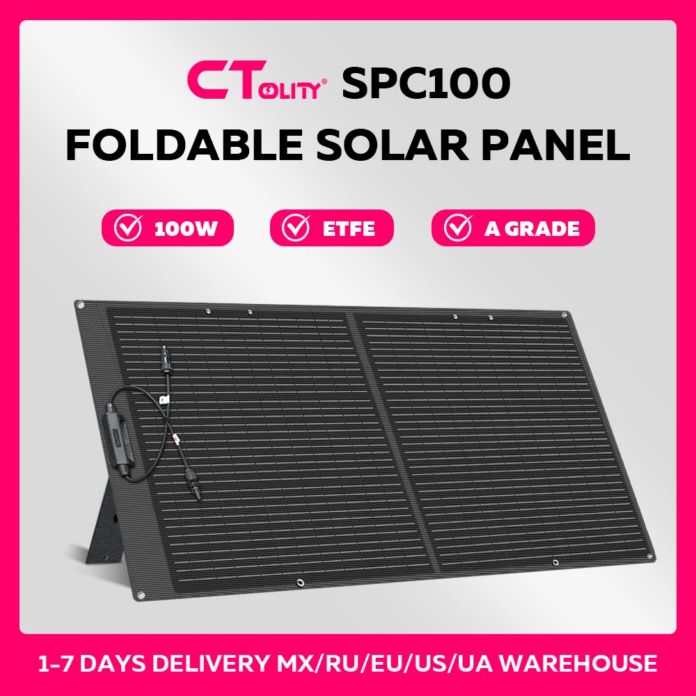 CTOLITY SPC100 Класс А ETFE 100 Вт IP68 Водонепроницаемость Эффективность 23% Высокая складная солнечная панель 20,5 В Солнечный генератор 18AWG 1M RV Camp