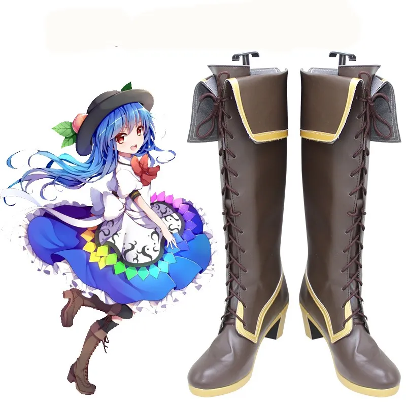 Touhou Project Hinanawi Tenshi Обувь для косплея Высокие сапоги в стиле аниме