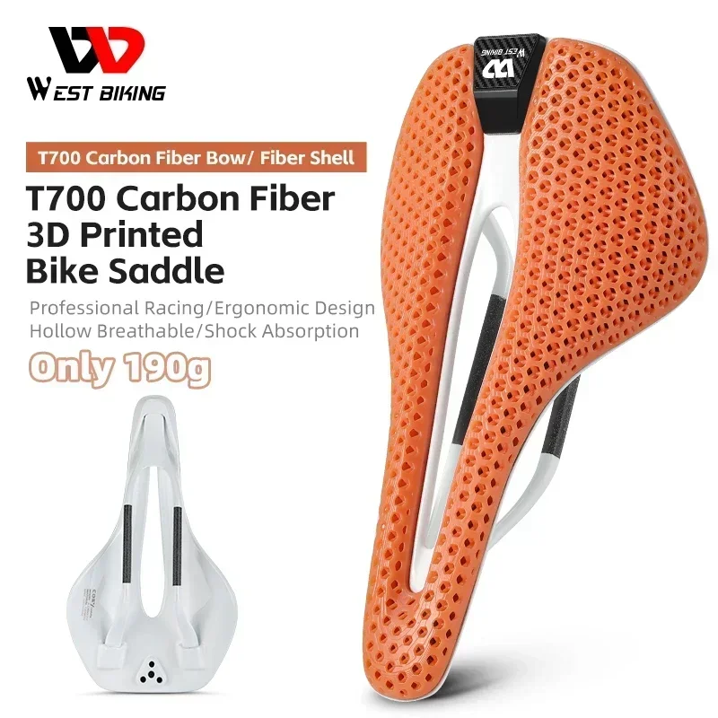 WEST BIKING Full T700 седло из углеродного волокна с 3D принтом, сиденье из сотовой смолы с 3D принтом, профессиональное седло для гоночного велосипеда