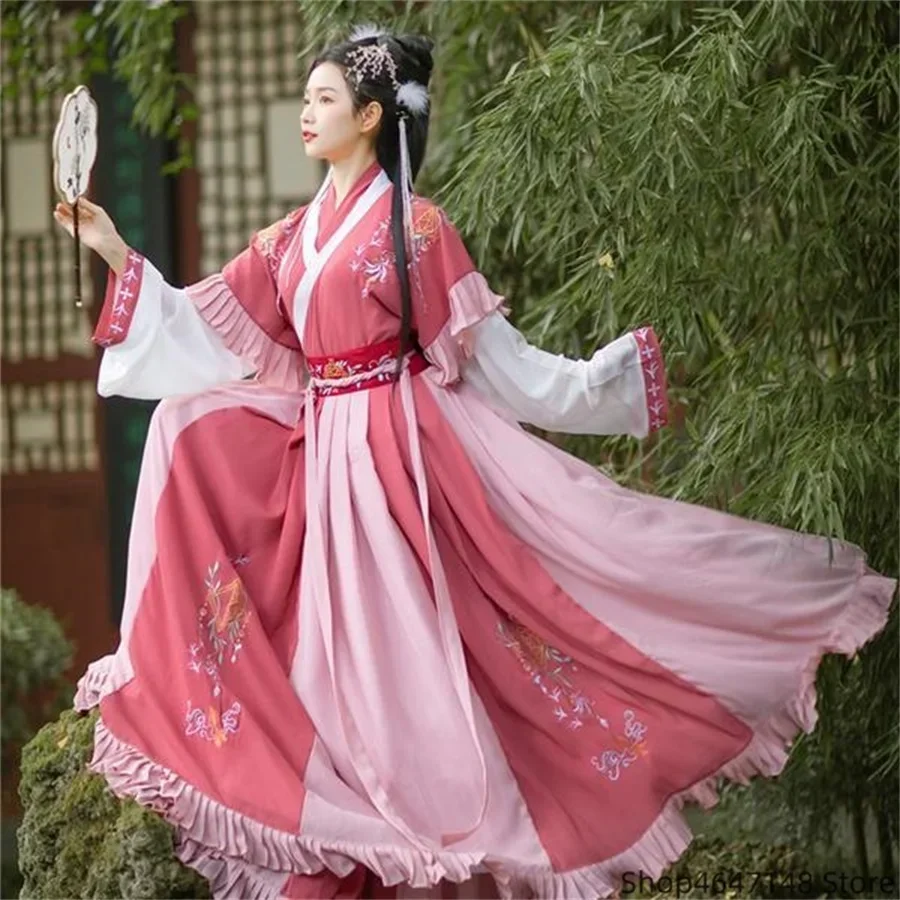 Disfraz de Hanfu rojo традиционное китайское женское платье, платье de dinastía Han, бордо Wei Jin, Princesa de baile folclórico, n