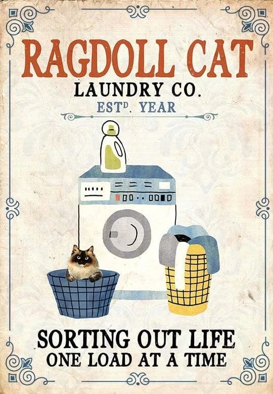 Винтажный винтажный Ragdoll Cat Laundry Company, металлическое украшение, табличка для паба, 8x12 дюймов, жестяная вывеска, домашний декор, домашнее искусство, металлические вывески на стену