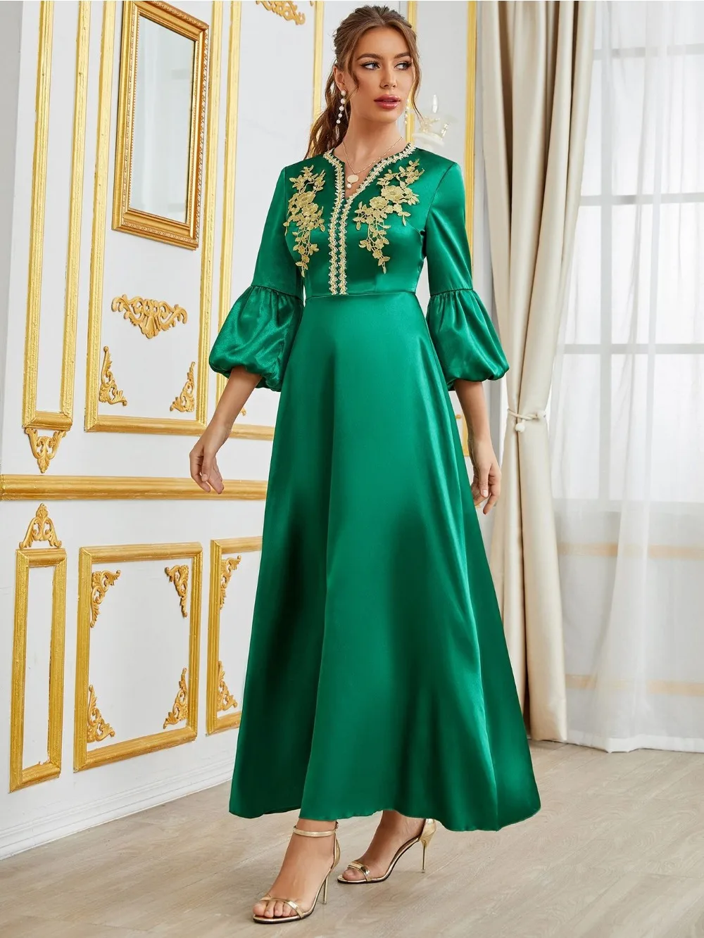 Фото Сатин Jalabiya Caftan, мусульманское женское платье, женское платье Дубай, арабское, Средний Восток, Abaya, женское платье, кафтан №5