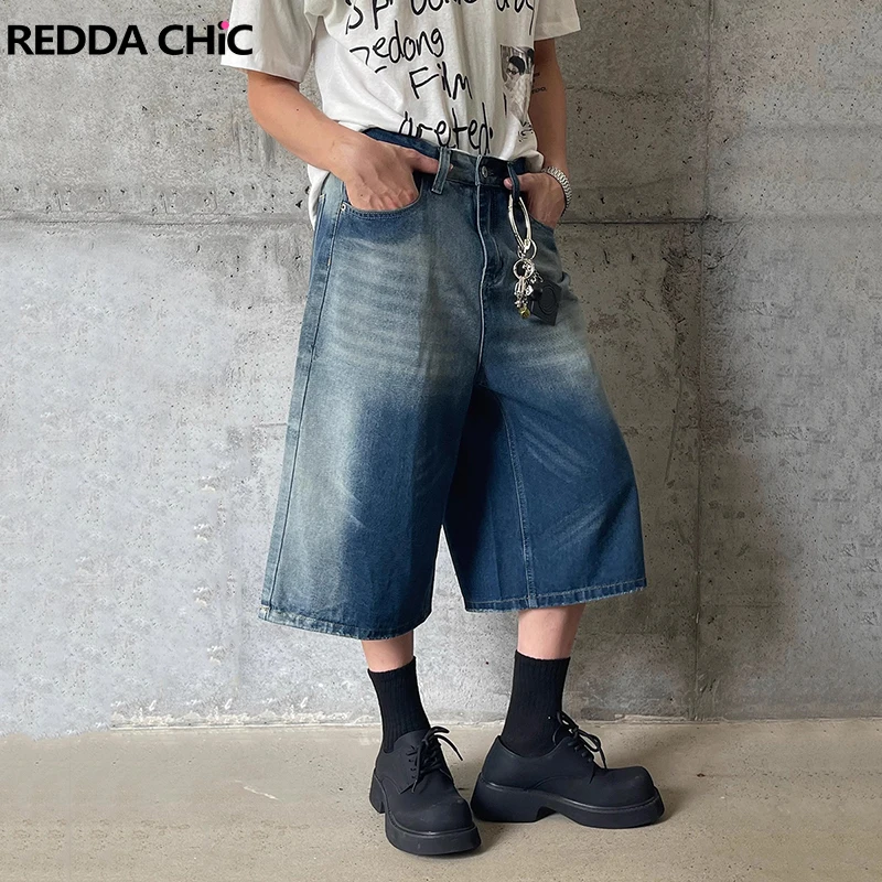 ReddaChic мужские синие джинсы с градиентом, джерты с эффектом омбре, потертые усы, прямые мешковатые джерсы с низкой талией, винтажная уличная одежда в стиле хип-хоп