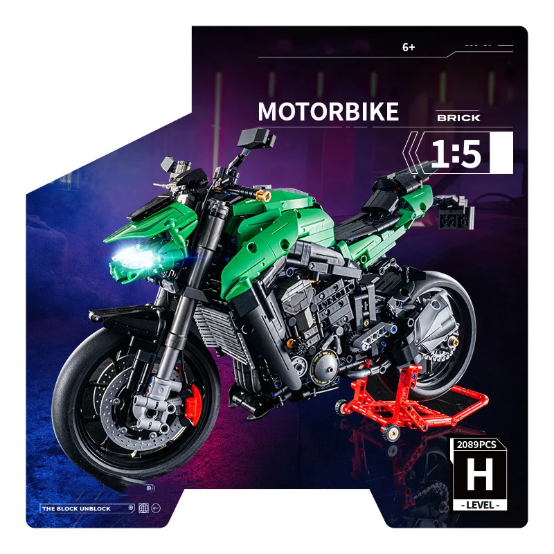 Технический японский мотоцикл Z1000 в масштабе 1:5, строительный блок, модель двигателя, строительные кирпичи, коллекция игрушек со светом для подарка
