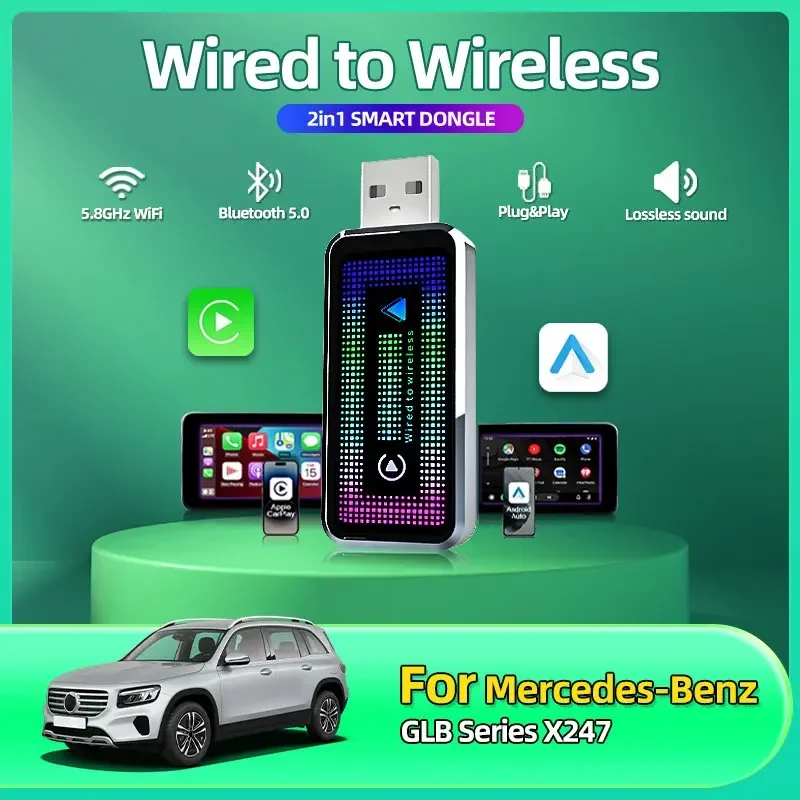 Модный 2в1 проводной к беспроводному адаптеру CarPlay Android Auto OEM автомобильная стереосистема с USB и подсветкой для Mercedes-Benz GLB серии X247