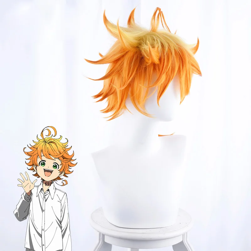 Фото Парик для косплея аниме Yakusoku no Neverland Женский, оранжевый парик для косплея с сеткой для волос с обещанной Neverland Emma №2