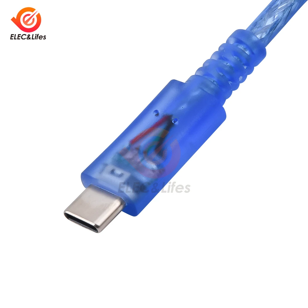 Фото Прозрачный синий кабель USB-C OTG, 30 см, короткий нейлоновый плетеный кабель для быстрой зарядки и синхронизации данных для телефона, планшета и электроники своими руками №5
