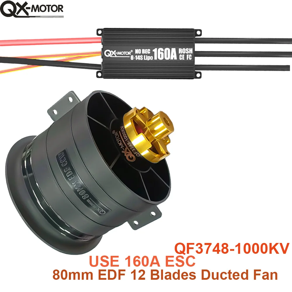80 мм EDF с 160A ESC, 12 лопастями, канальный вентилятор CW CCW QF3748, бесщеточный двигатель 1000 кВ для радиоуправляемого самолета FMS/FREEWING Радиоуправляемые игрушки