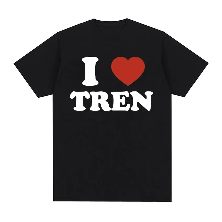 Футболка мужская с надписью «I Love Tren», Повседневная хлопковая тенниска с круглым вырезом, модная майка оверсайз