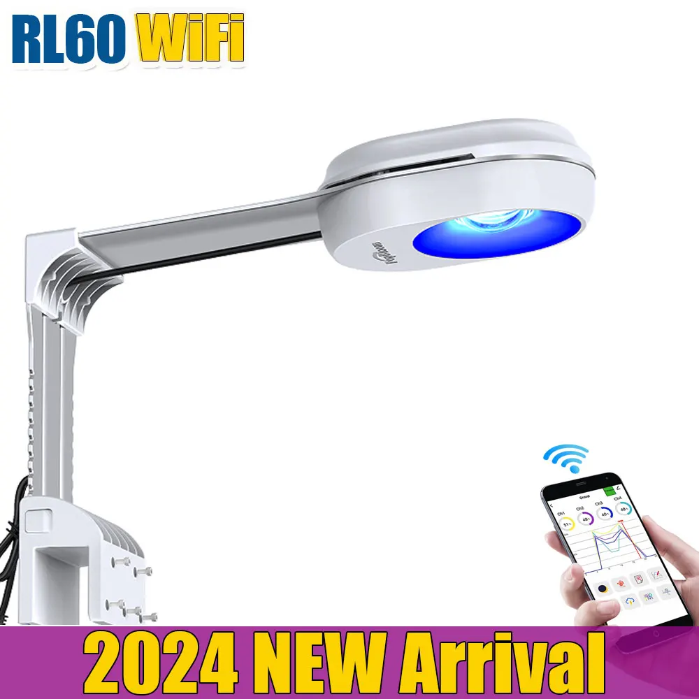 PopBloom-RL60 WiFi светильник для аквариума, Фонарь для аквариума, 60 Вт лампа для аквариума, Wi-Fi светильник для морского аквариума, полный спектр, для 30-50 см