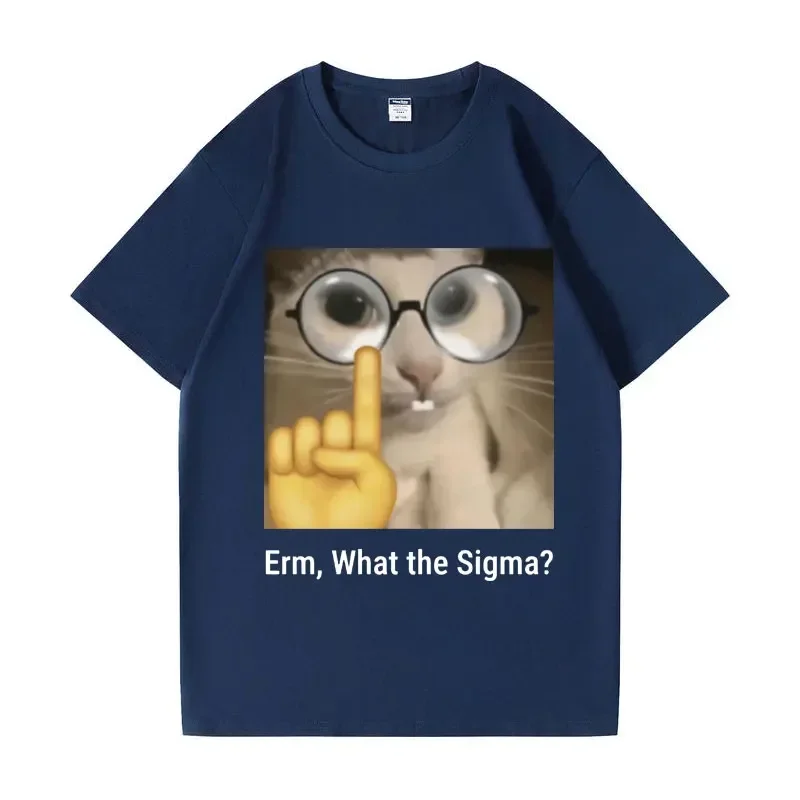 Фото Забавная футболка с мемами для мужчин и женщин, модные топы с принтом Silly Cat Humor Erm, What Sigma? Топы с круглым вырезом и короткими рукавами №3