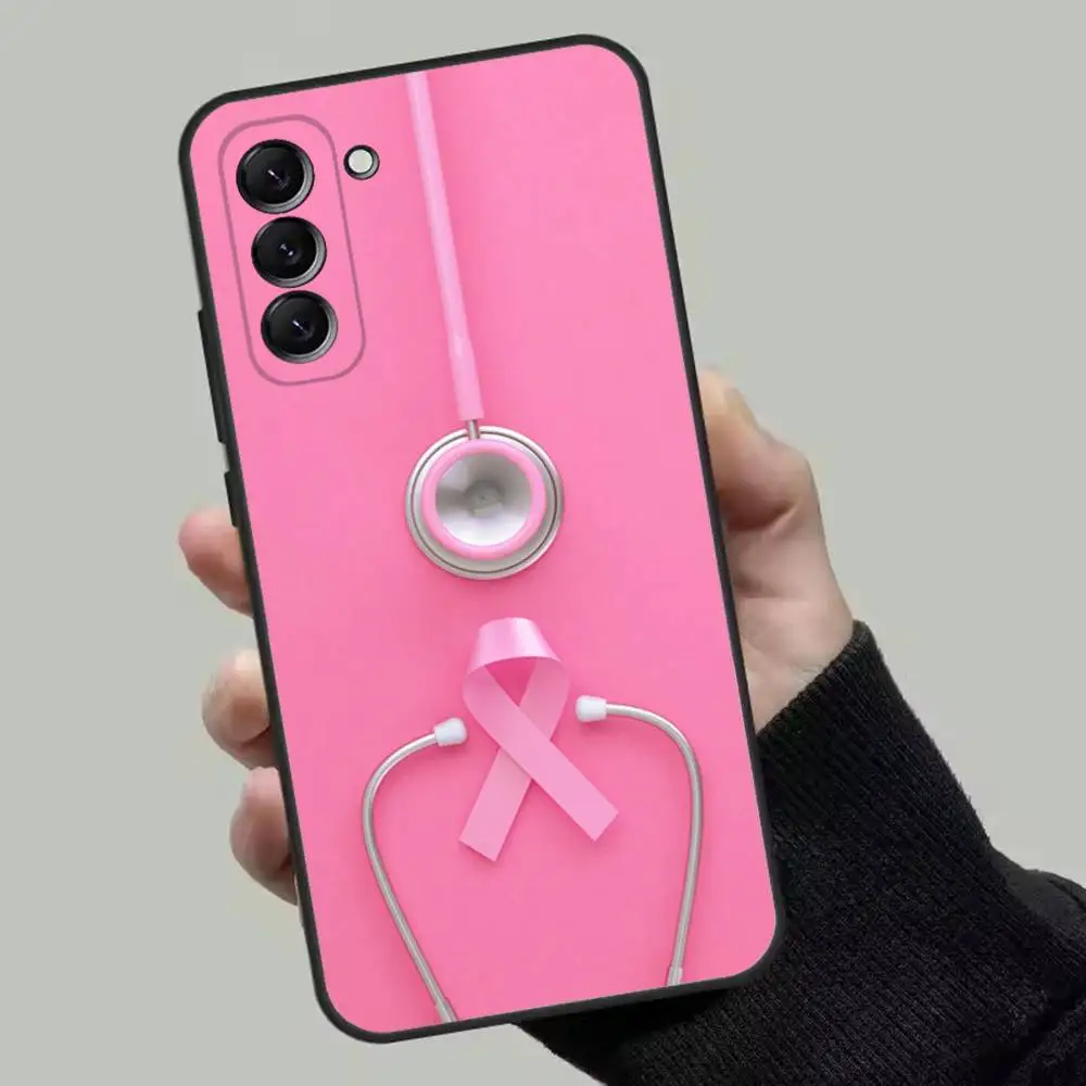 Фото Чехол для телефона с розовой лентой Girl Breast Cancer для Samsung Galaxy A13, A21s, A22, A31, A32, A52, A53, A71, A80, мягкий черный корпус №2