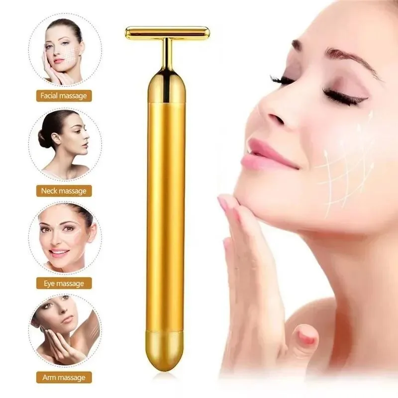 Фото Роликовый массажер для лица Energy 24K Gold T, T-образная тату для губ, туманных бровей и губ, инструмент для подтяжки и укрепления импульса, лифтинга лица №2
