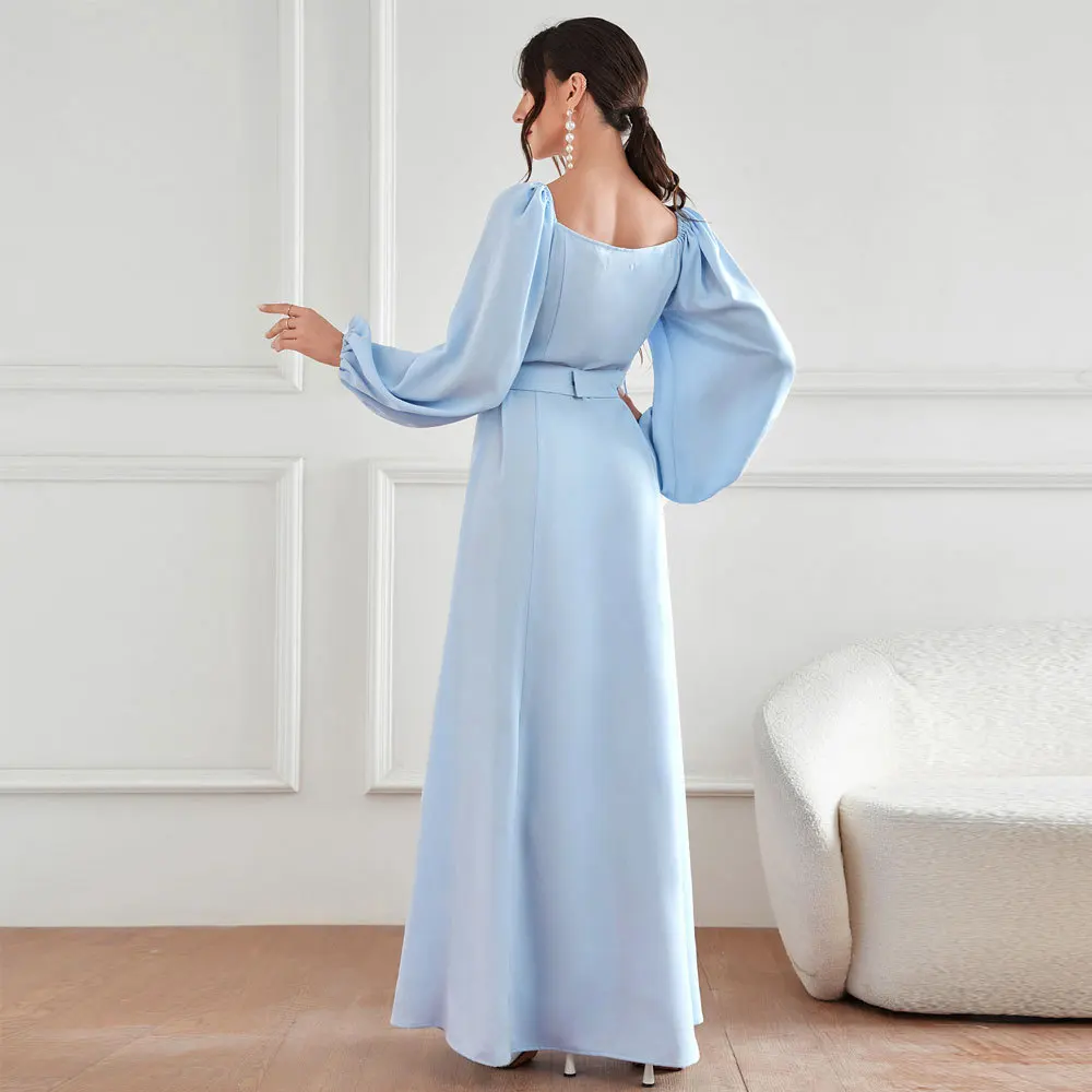 Фото Женское платье с высокой талией Abaya, элегантное приталенное платье с буффами на рукавах, в музейном стиле, осень 2023 №2